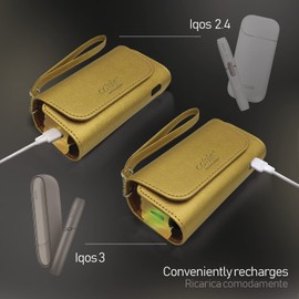 Cable Technologies Luxury Collection Premium PU Leather Case for IQOS ILUMA/ 3/3 Duo/2.4 Plus Canvas and PU Leather Organizer Protective Case / Pouch Accessories (Gold Luxury)