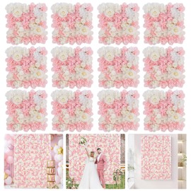 Pink Flower Wall Backdrop Wedding: 12 Packs 15x15 Inches 3D Floral Rose Wall Panels - Party Event Background Bridal Shower Decorations