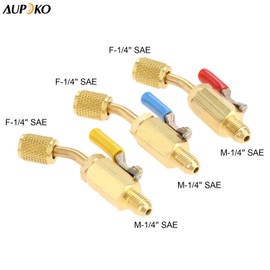 Aupoko Air Conditioning Refrigerant Angled Compact Ball Valve 1/4’’ SAE, R410A R134A R12 R22 AC HVAC and R12 R22 to R134A Shut Valve, Fits for HVAC R12 R22 R502 Charging Hoses AC Refrigerant Tools - 3