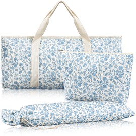 Shinylin 3 Pcs Empty Mahjong Bag Set, Thickened Blue Floral Quilted Carrying Bag Set with Two Wrappers, Card Bags, Mahjong Racks and Card Pusher Drawstring Bags (Case Only)