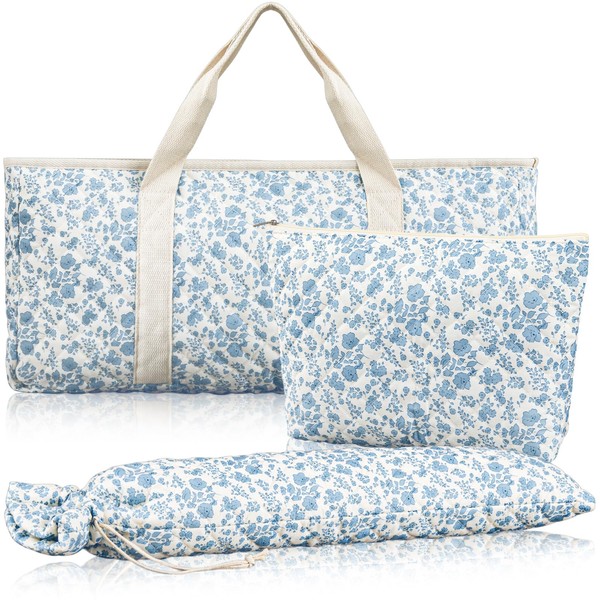 Shinylin 3 Pcs Empty Mahjong Bag Set, Thickened Blue Floral