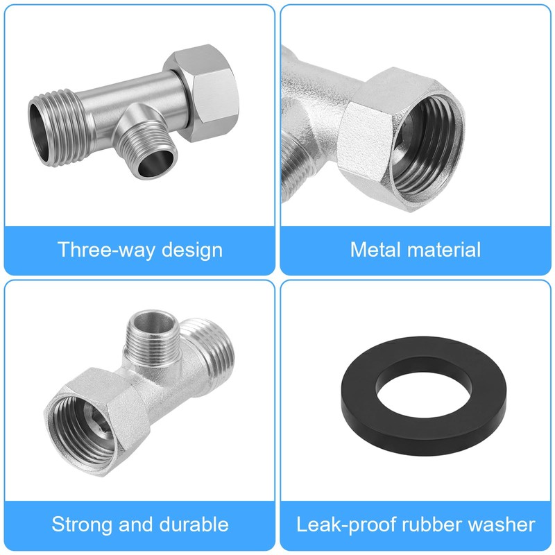 Bidet T Adapter, 3-Way Fitting Adapter (Thread Size 1/2″ x
