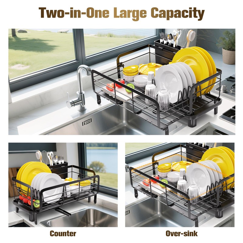 VMAEB Dish Drying Rack for Kitchen Counter - Extendable Dishes