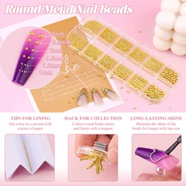 1-3MM Mini Small Nail Beads with Rhinestone Glue Gel, Metal Caviar Beads Gold Nail Charms and Gems Ball, Nail Balls for Nail Art Accessories Supplies Gold Rhinestones for Women Manicure