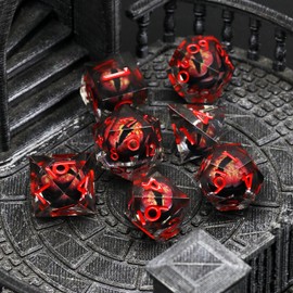 FONVGOGO DND Dice Set Movable Dragon Eye Resin Dungeons and Dragons Dice 7 Pieces Polyhedral D&D Dice Game Cube with Gift Box DND Dice Set (Dragon Eye Red)