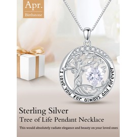 TOUPOP Irish Tree of Life Necklace for Women White Gold 925 Sterling Silver Celtic Pendant Necklaces with Diamond April Birthstone Irish Birthday Christmas Jewelry for Wife Girlfriend