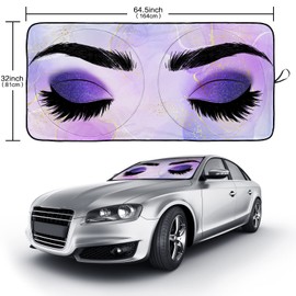 Glittering Purple Eyes Eyelash Windshield Sunshade for Car SUV Truck Foldable Uv Ray Reflector Front Window Sun Shade Visor Shield Cover