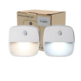 Consss Motion Activated Night Light,Nightlights with Light Sensors Dual Color Modes 6000K White Light/3000K Warm Light Adhesive Installation for Bedroom, Kitchen, Stairs, Hallway,Garage,2 Pack