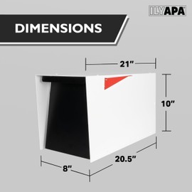 Ilyapa Modern Mailbox for Post Mount - White with Black Door Powder Coated Steel, Waterproof Letter Box for Parcels, with Recessed Magnetic Close Door