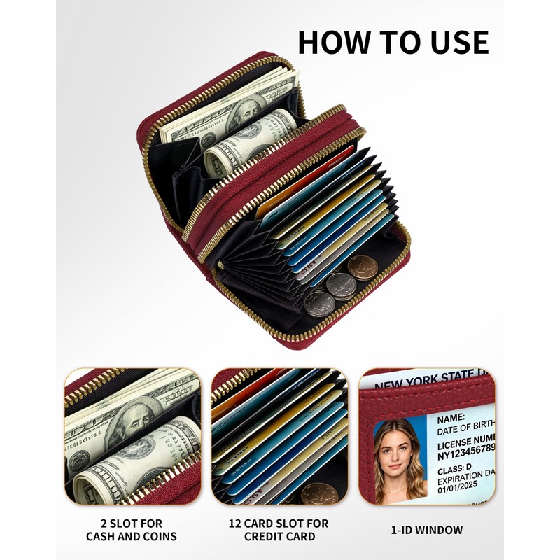 BNMBQKL Credit Card Holder Wallet RFID Blocking, Leather Wallet for