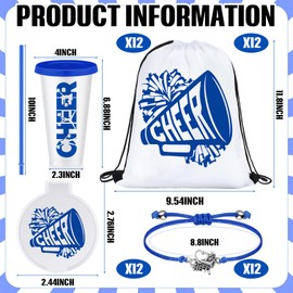 Zhehao 48 Pcs Cheerleader Gifts Bulk for Team Cheerleading Gifts Include 12 Tumbler Cups with Lid and Straw, Drawstring Bags, Bracelets, Compact Mirrors for Team Women Party Favor(Blue,Cheerleading)