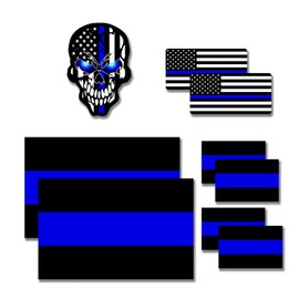9PCS Reflective Thin Blue Line Stickers, Honoring Police Law, Waterproof Vinyl, Police Thin Blue Line Vinyl Decal for Cars Trucks Window Laptop Tape