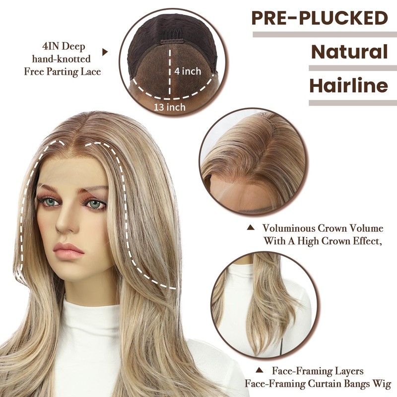 Blonde mix Brown 13x4 Layered Synthetic Lace Front Wig for