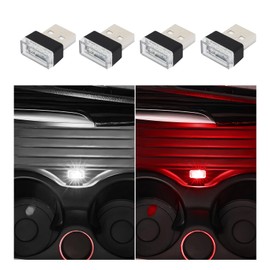 Dickno 4 PCS USB LED Car Interior Atmosphere Lamp, Portable Mini LED Night Light, Plug-in USB Interface Trunk Ambient Lighting Kit, Universal Vehicle Interior Accessories (White+Red)