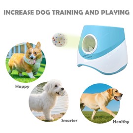 MEKAPLE Automatic Dog Ball Launcher for Samll to Medium Dogs, Upgraded Interactive Toy Balls Thrower, Distance Adjustable Mental Stimulating Dog Toys with 4 Etpu Balls 2.2 Inch (Blue)