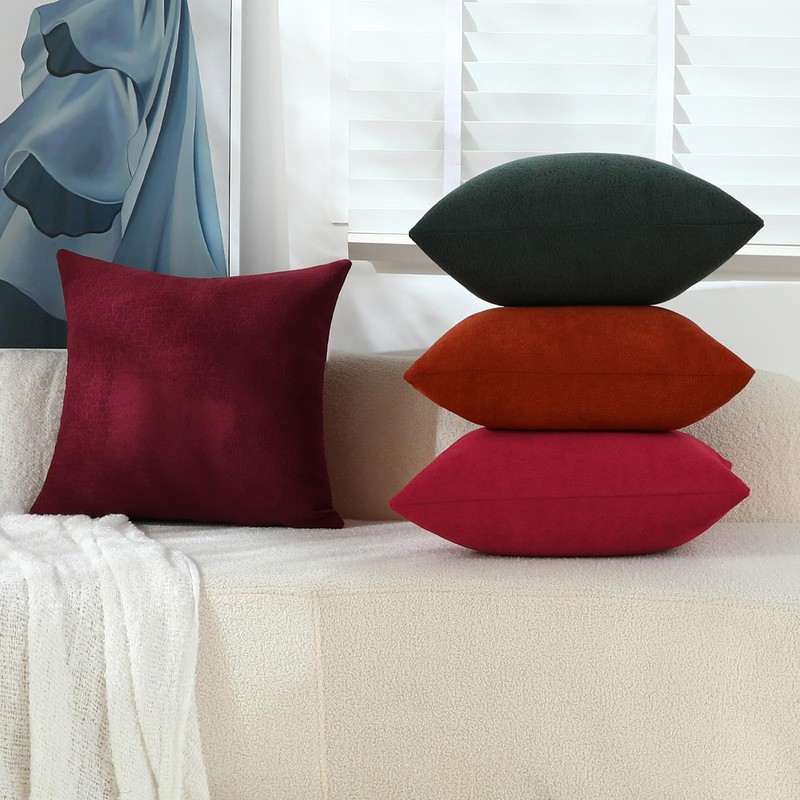 Jeneoo Burgundy Decorative Throw Pillow Covers Soft Chenille Comfy Square