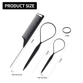 Aiweijia Hair Braiding Kit, Hair Braiding Tool with Rat Tail Comb, 2 Hair Braid Tools and tail comb with 100 Pcs Hair Elastic Bands For Women Girls Black