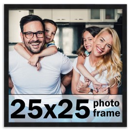 25x25 Frame Black Picture Frame - Modern Photo Frame Includes UV Acrylic Shatter Guard Front, Acid Free Foam Backing Board, Hanging Hardware Wood Square Frame Wall Frames for Family Photos - no Mat