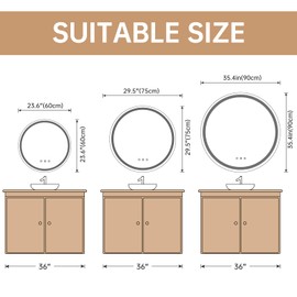 LOVESPEJO 24" Round LED Bathroom Mirror with Lights, Circle LED Mirror for Bathroom, Fogless, Dimmable, 3 Color Changing, IP54, Shatterproof