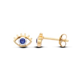 Old English Jewellers 9ct Yellow Gold on Silver Blue Sapphire CZ Evil Eye Stud Earrings