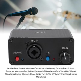 Microphone Preamplifier, Microphone Gain Booster 48V Phantom Power XLR Output for Dynamic Condenser Microphone, Microphone Preamp for Podcasting Live Streaming Recording