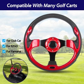 YEHICY Red Golf Cart Steering Wheel with Black Aluminum Frame for Club Car DS and Precedent EZGO RXV & TXT, Yamaha Most Golf Carts…
