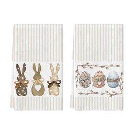 Artoid Mode Stripe Rabbit Bunny Eggs Easter Kitchen Towels Dish Towels, 18x26 Inch Spring Decoration Hand Towels Set of 2