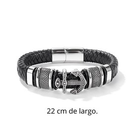 ROAL | Pulsera de piel con acero inóxidable con diseño de una ancla labrada