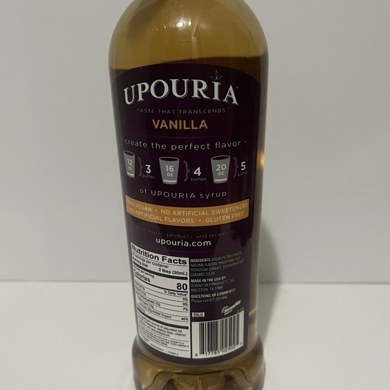 Upouria VANILLA Coffee Syrup 25.4oz (750Ml)Vegan Gluten-Free Kosher DRINK SYRUP