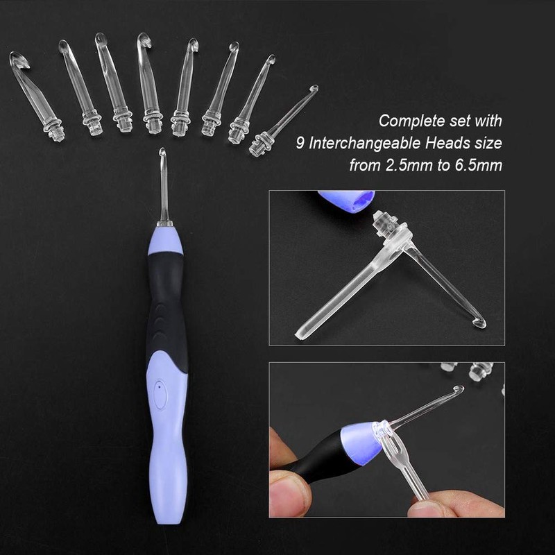 9 In 1 LED Crochet Hook Set, 9 Interchangeable Heads