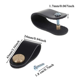 VIDELLY 6 Pieces Leather Handle Pulls Handmade Leather Cabinet Drawer Handle Modern Leather Cabinet Door Knobs Pull Handle with Brass Screw Cupboard Cabinet Handle Door Pulls Decorative Hardware,Black