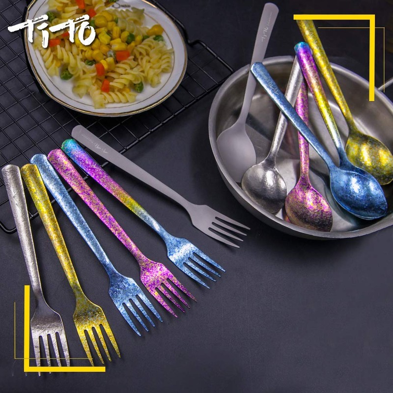 TiTo Titanium Bright Colorful Ultra Lightweight Titanium Camping Utensil Set