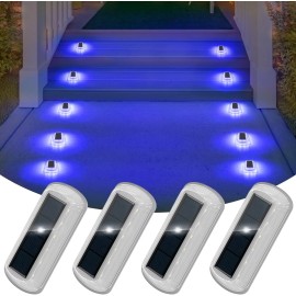T-SUN 4Pcs Solar BLUE LED Deck Lights Path Garden Pathway Stairs Step Fence Lamps US