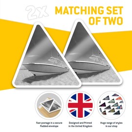 2 x Triangle Stickers 7.5cm - BW - Fishing Boat Bahamas Holiday Beach Fun Decals for Laptops,Tablets,Luggage,Scrap Booking,Fridges #40792