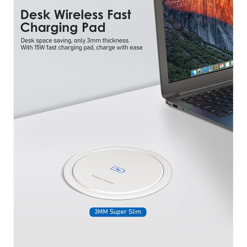 ANNQUAN 4.75" Pop Up Outlet with 65W USB-C,15W Wireless Charger,4
