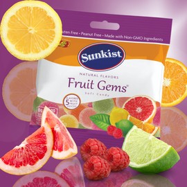 Sunkist Fruit Gems and Citrus Mix Jelly Beans Candy Assortment, Lemon, Orange, Lime, and Grapefruit Gummies, Bagged Citrusy Candies, Pack of 2, 3.5 Ounces