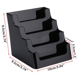 BTSKY 2 Pcs Black Acrylic Business Card Holders - 4 Pocket Desktop Business Card Stands Countertop Acrylic Index Card Organizer for Desk Tidy Office Accessories
