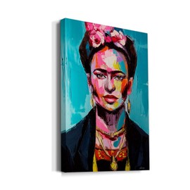 WEXFORD HOME Frida Kahlo Portrait Wall Art, Brightly Colored Spanish Artwork, Modern Mexican Decorations, Premium Gallery Wrapped Canvas, Ready to Hang, 32 in H x 48 in W, Made in America
