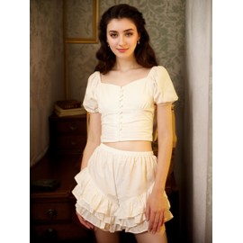 BEAUZSUZSANA Women's Ruffled Shorts Cotton Pettipants Victorian Bloomers Lolita Pumpkin with 3 Layers Ruffles (Black,M)