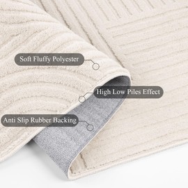 SHACOS Soft Fluffy Arch Pattern Area Rug 2'7"x5' Non Slip Washable Minimalist Modern High-Low Geometric Carpet for Living Room Kitchen Bedroom Bathroom, Cream