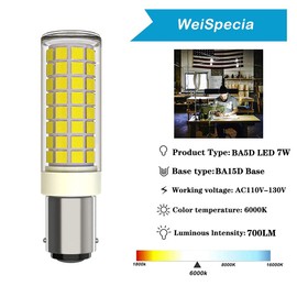 LUHMQ BA15D LED Bulbs 3 Pack Sewing Machine Light Bulb Double Contact BA15D Push in Bulb Bayonet 15T7DC Base LED BA15D Light 7W Equivalent to 70W Halogen Bulb 700LM AC120V (Daylight White 6000K)