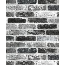 LiKiLiKi Grey Brick Wallpaper Peel and Stick Wallpaper Gray Stone Self Adhesive Contact Paper Home Use Decoration Vinyl 17.71''x118'' for Kitchen Living Room Backsplash