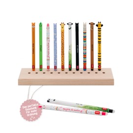 wunderwunsch Pen Holder for Legami and co Made of Sturdy Wood, Pen Holder for Colouring Pencils, Children's Desk as a Gift for School and Primary School (without Name, Oblong)