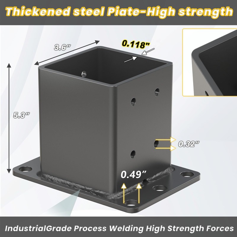 TAYORY Heavy Duty 4x4 Post Base 4 Pcs, Thickness: 0.118"/3MM,
