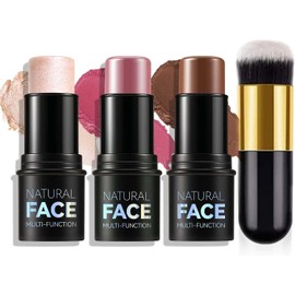 Kit de Maquillaje En Barra de Contorno de Crema de 3 Piezas, Crear Contorno Facial, Barra Resaltador, Barra de Rubor para Esculpir Las Mejillas, Barras de Contorno Bronceador, Juego de Maquill