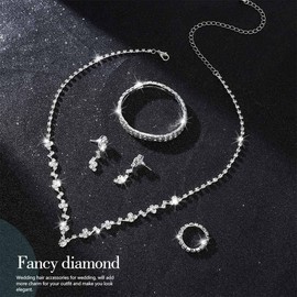 Unicra Bride Crystal Necklace Earrings Set Bridal Wedding Jewelry Sets Rhinestone Choker Necklace Prom Costume Jewelry Set for Women and Girls (3 piece set - 2 earrings and 1 necklace) (Silver a)