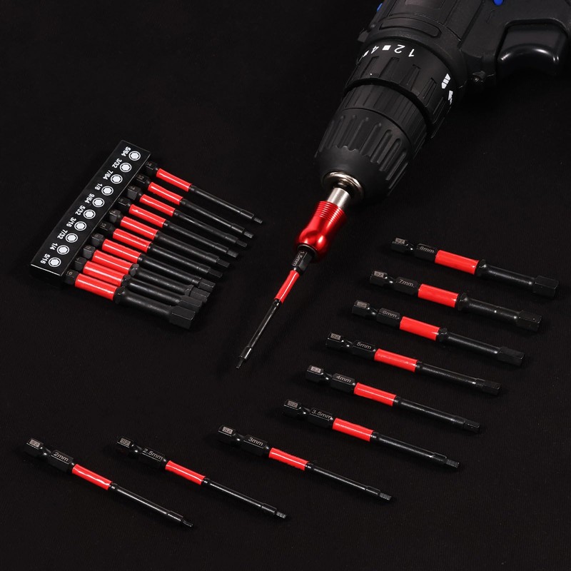 21Pcs Metric & SAE Impact Allen Wrench Drill Bit Set,