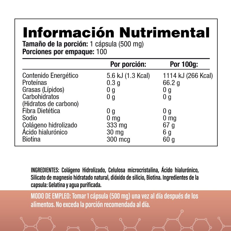 SaludVida Biotina, Ácido Hialurónico y Colágeno - 100 Cápsulas
