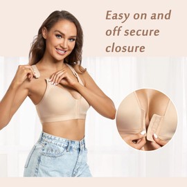 DotVol Women's Front Closure Wireless Adjustable Wide Strap Post-Surgery Everyday Bra(Beige, 38D/DD)