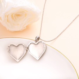 Ladytree S925 Sterling Silver Love Heart Mother and Child Keepsake Hold Pictures Photo Locket Memory Pendant Necklace Gifts for Women Grandma Mother Daughter